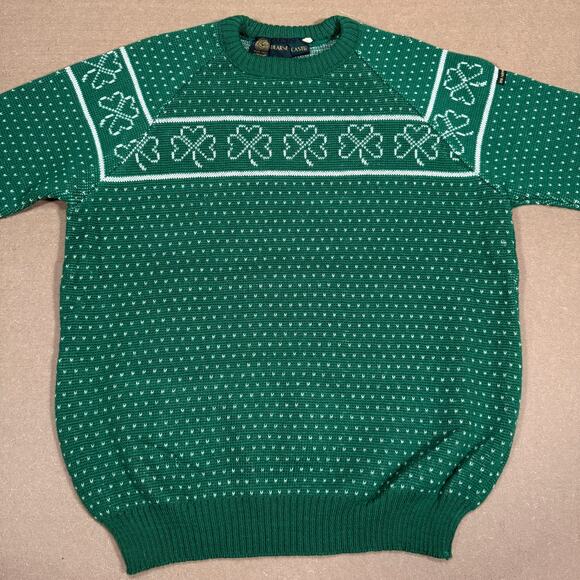 Vintage Wool Sweater Shamrock Irish Green St Patrick’s Day 80s Blarney Castle  L - Picture 3 of 8